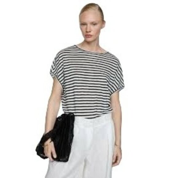 J Brand Black Stripe Linen Oversized Top - Picture 1 of 6